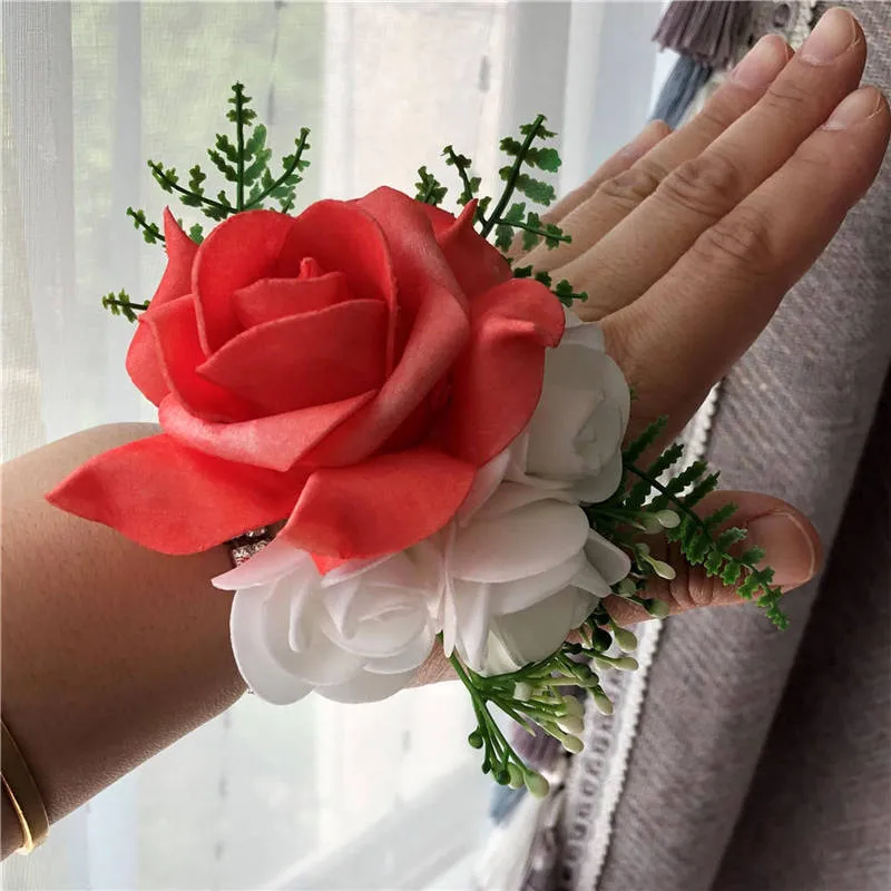 Artificial Wrist Corsage for Prom Coral Rose Corsage