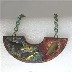 Artisan Handmade Geometric Bib Pendant Necklace  [Raku Finish}