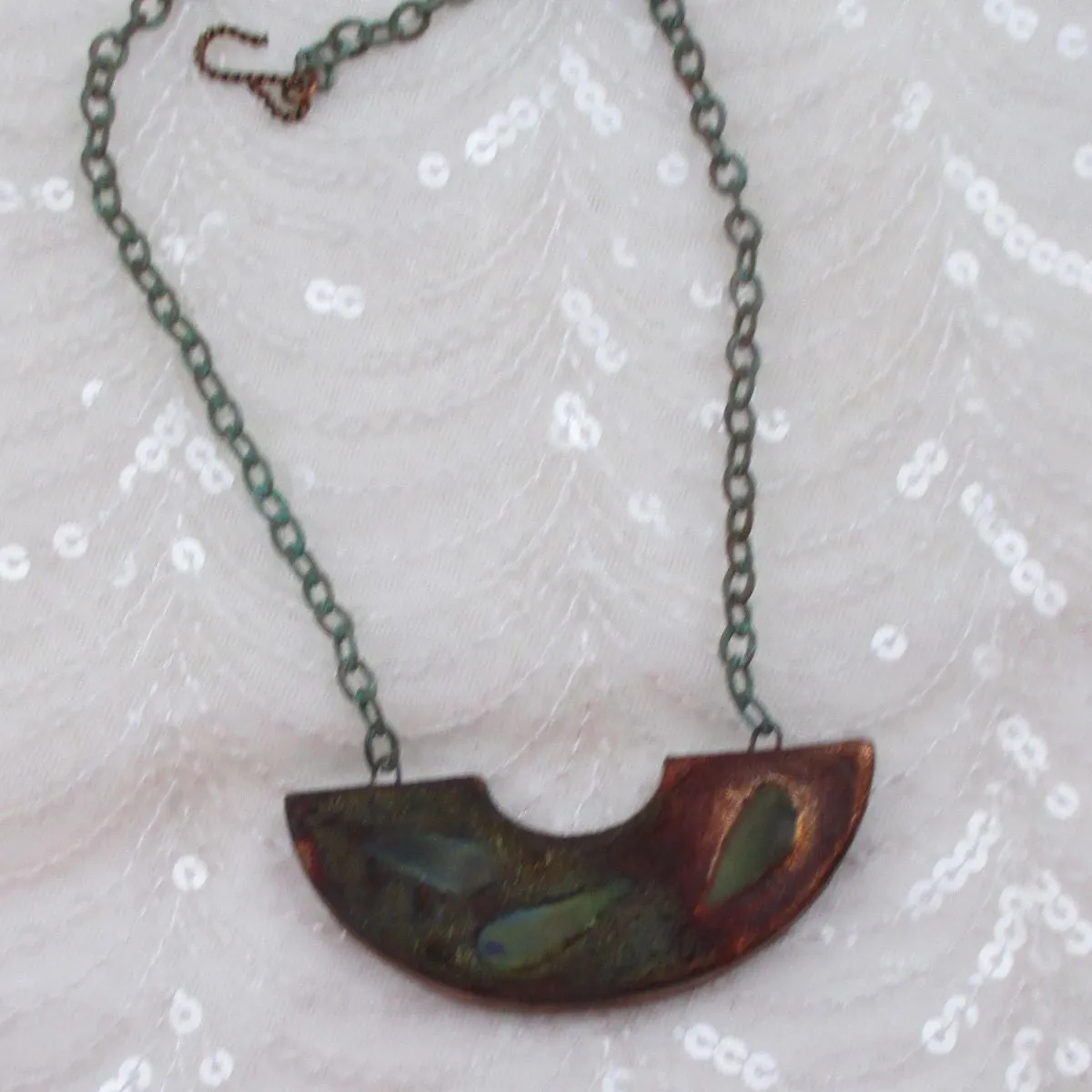 Artisan Handmade Geometric Bib Pendant Necklace  [Raku Finish}