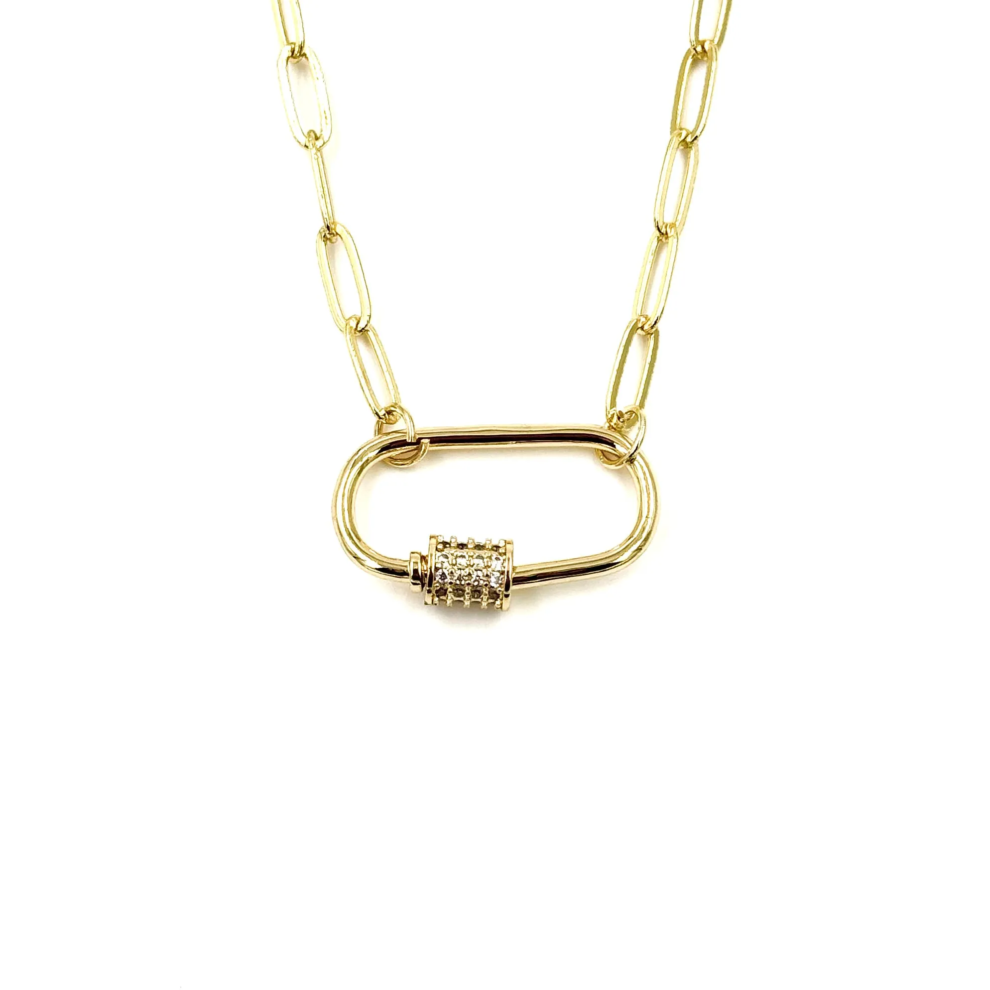 Ashley Gold Stainless Steel Gold Plated CZ Lock Link Chain Necklace