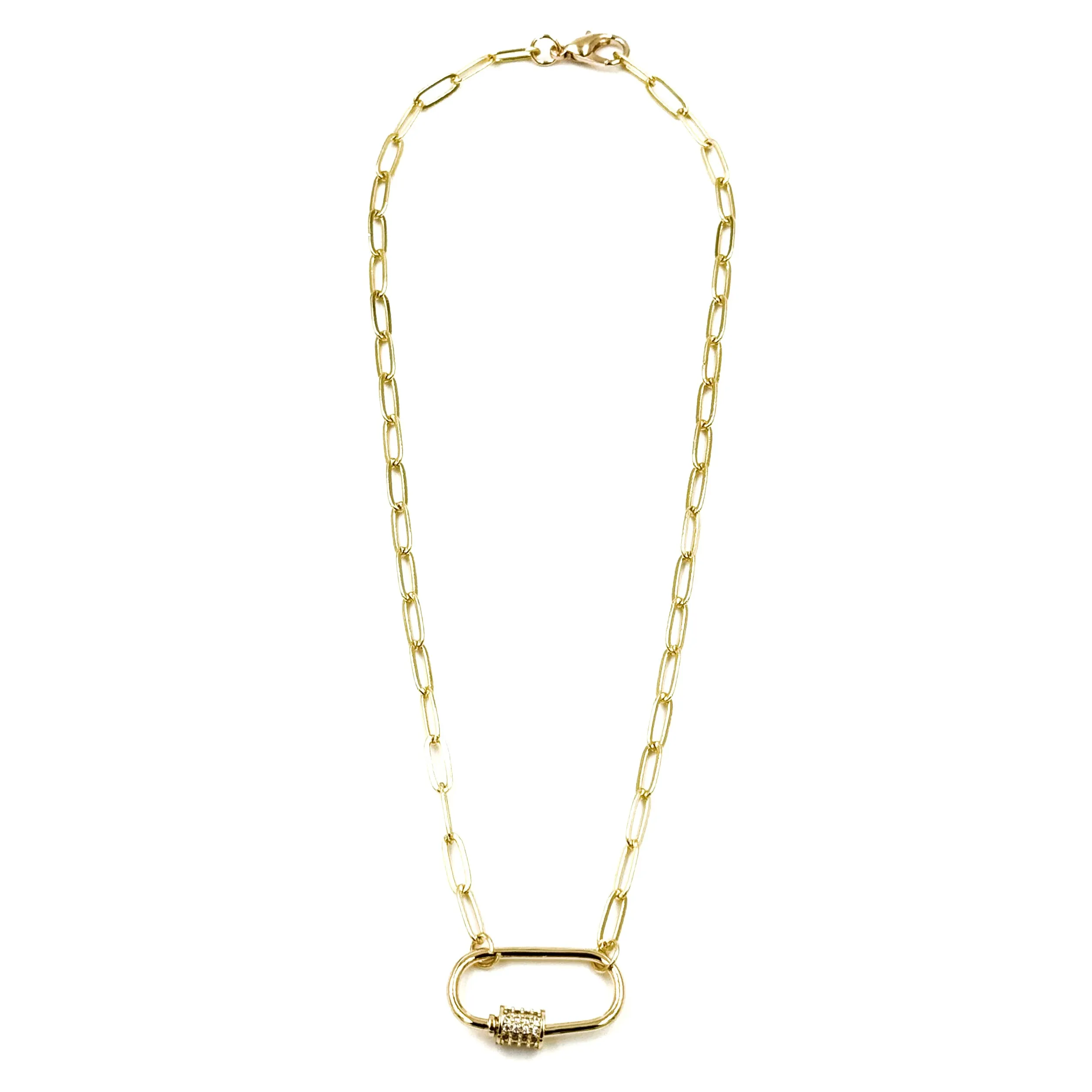 Ashley Gold Stainless Steel Gold Plated CZ Lock Link Chain Necklace