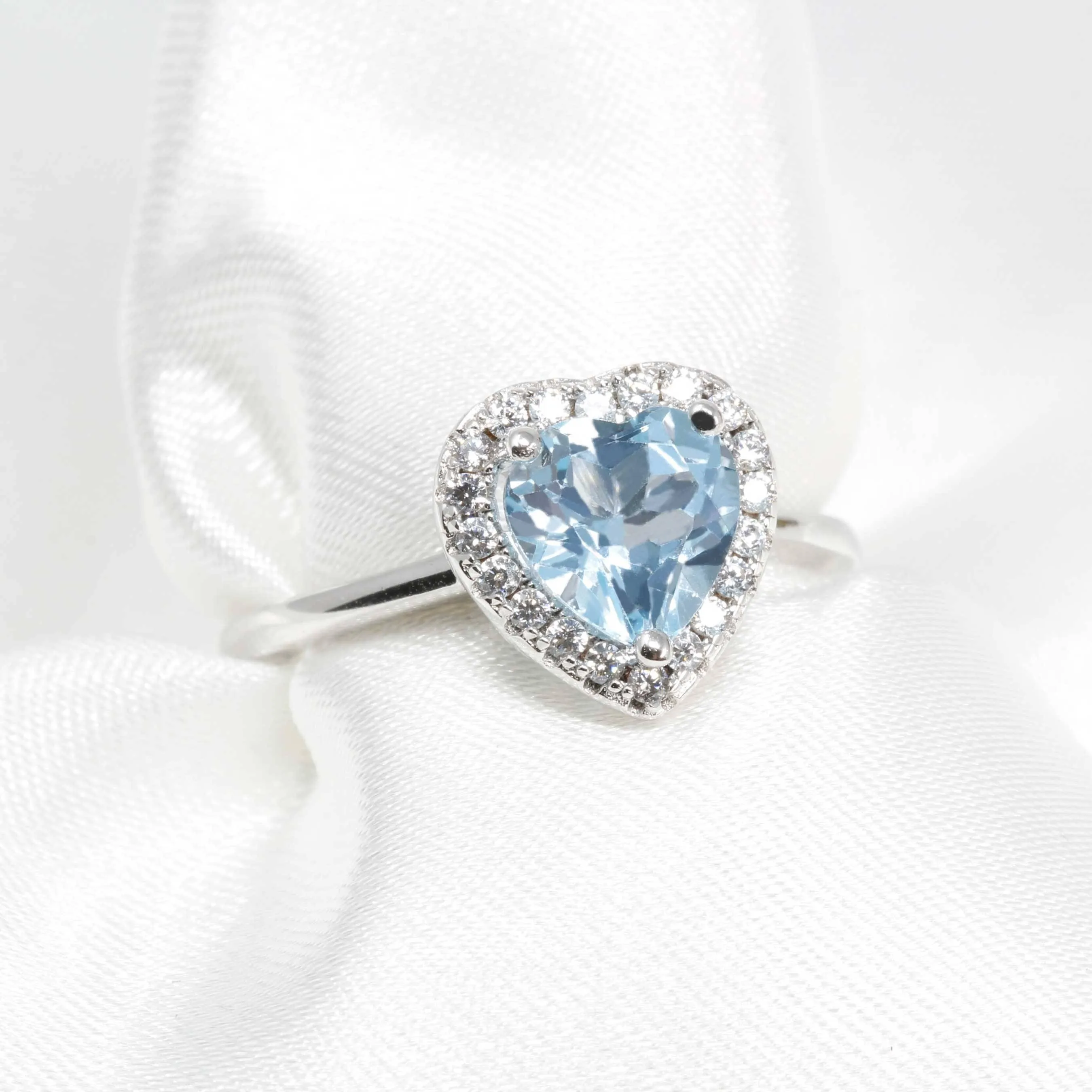 Baikalla™ Sterling Silver Natural Sky Blue Heart Topaz Ring