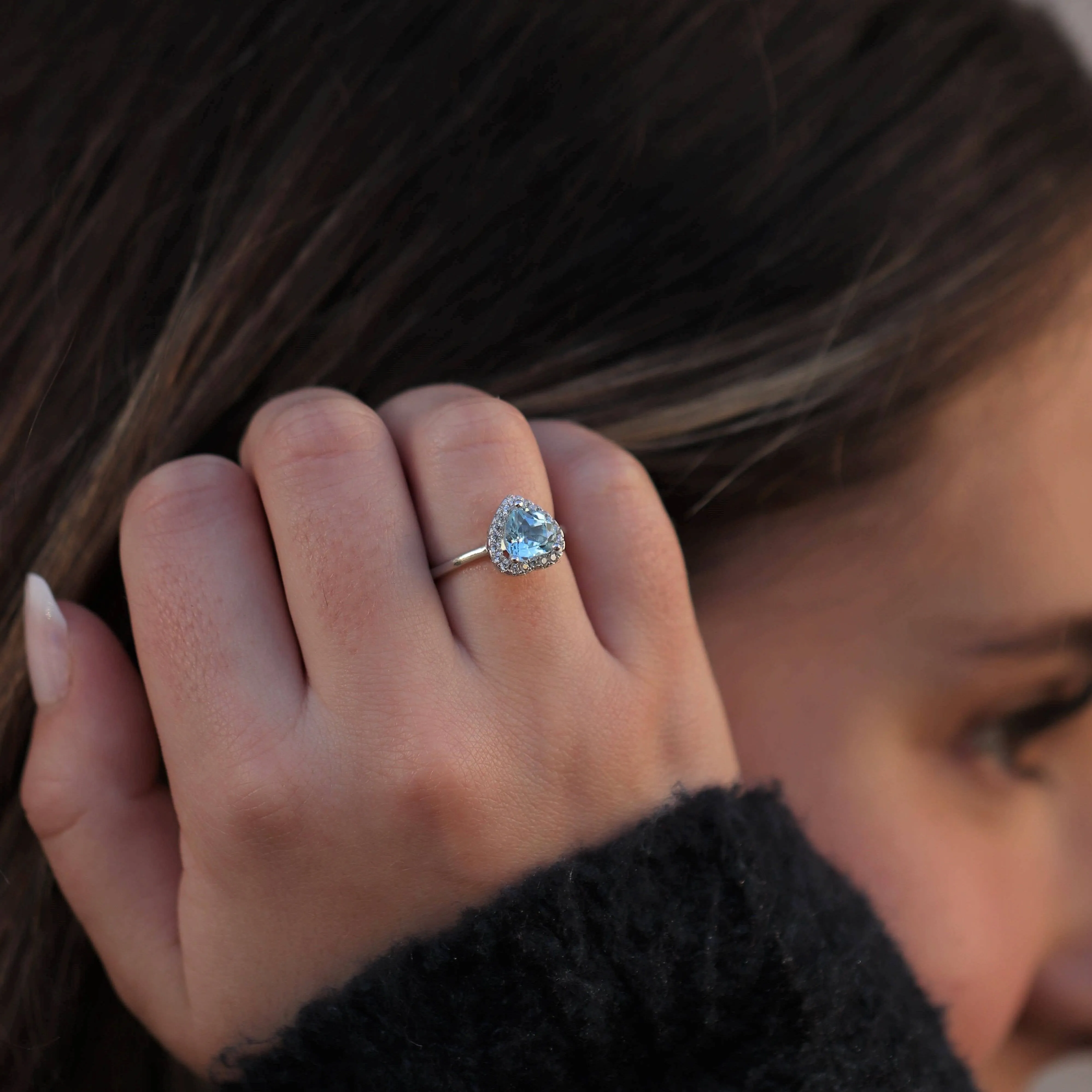 Baikalla™ Sterling Silver Natural Sky Blue Heart Topaz Ring