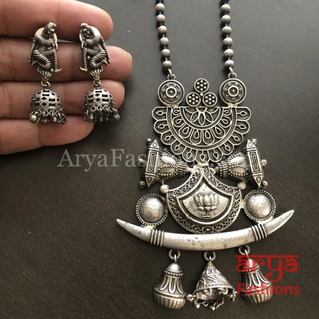 Barat Theme Silver Oxidized Tribal Necklace with Silver beads