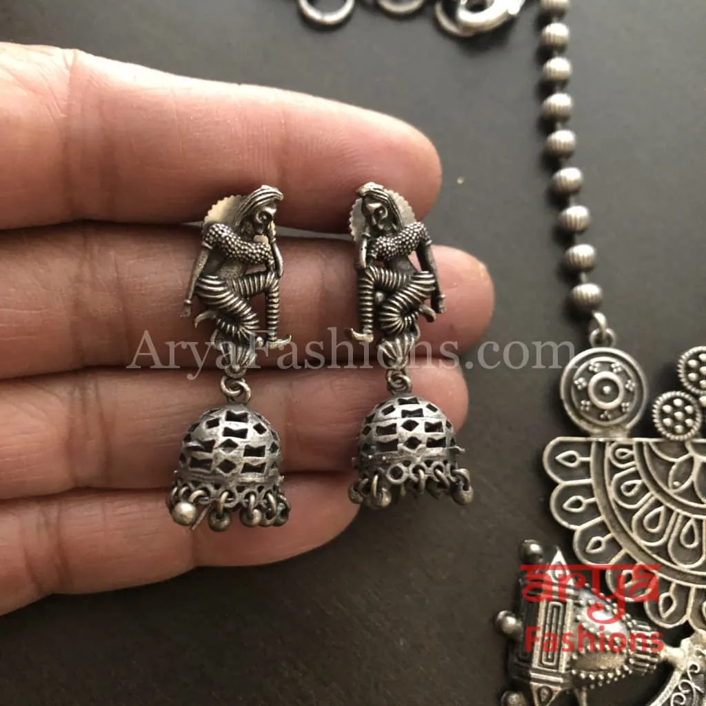 Barat Theme Silver Oxidized Tribal Necklace with Silver beads