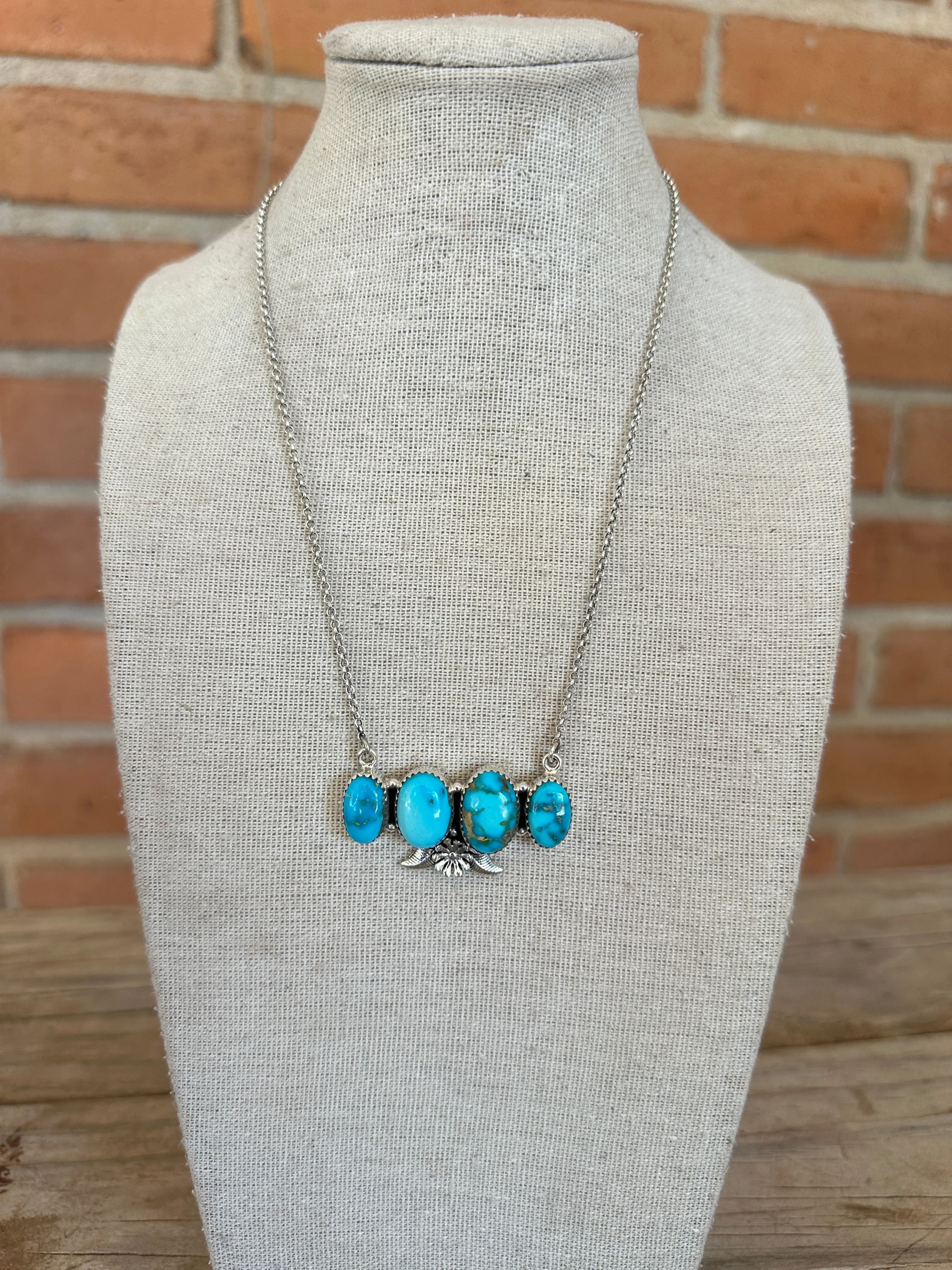 Beautiful Handmade Sterling Silver & 4 Stone Sonoran Mountain Turquoise Necklace