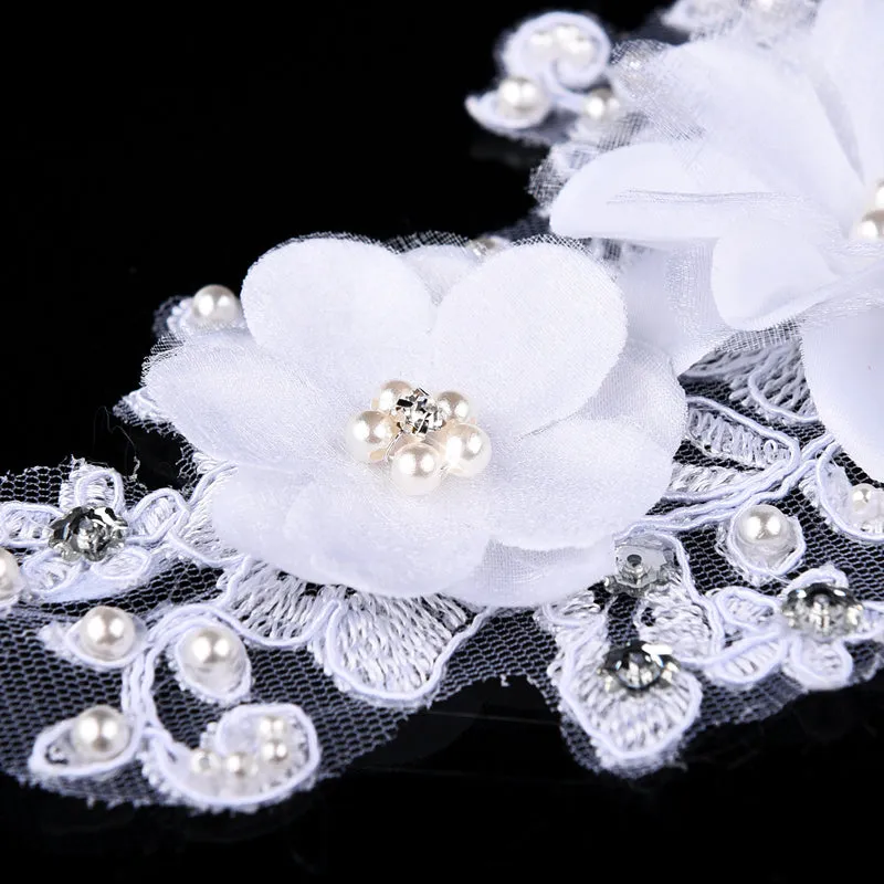 Beautiful Lace Appliqué Crystal & Pearl Flower Wedding headpiece