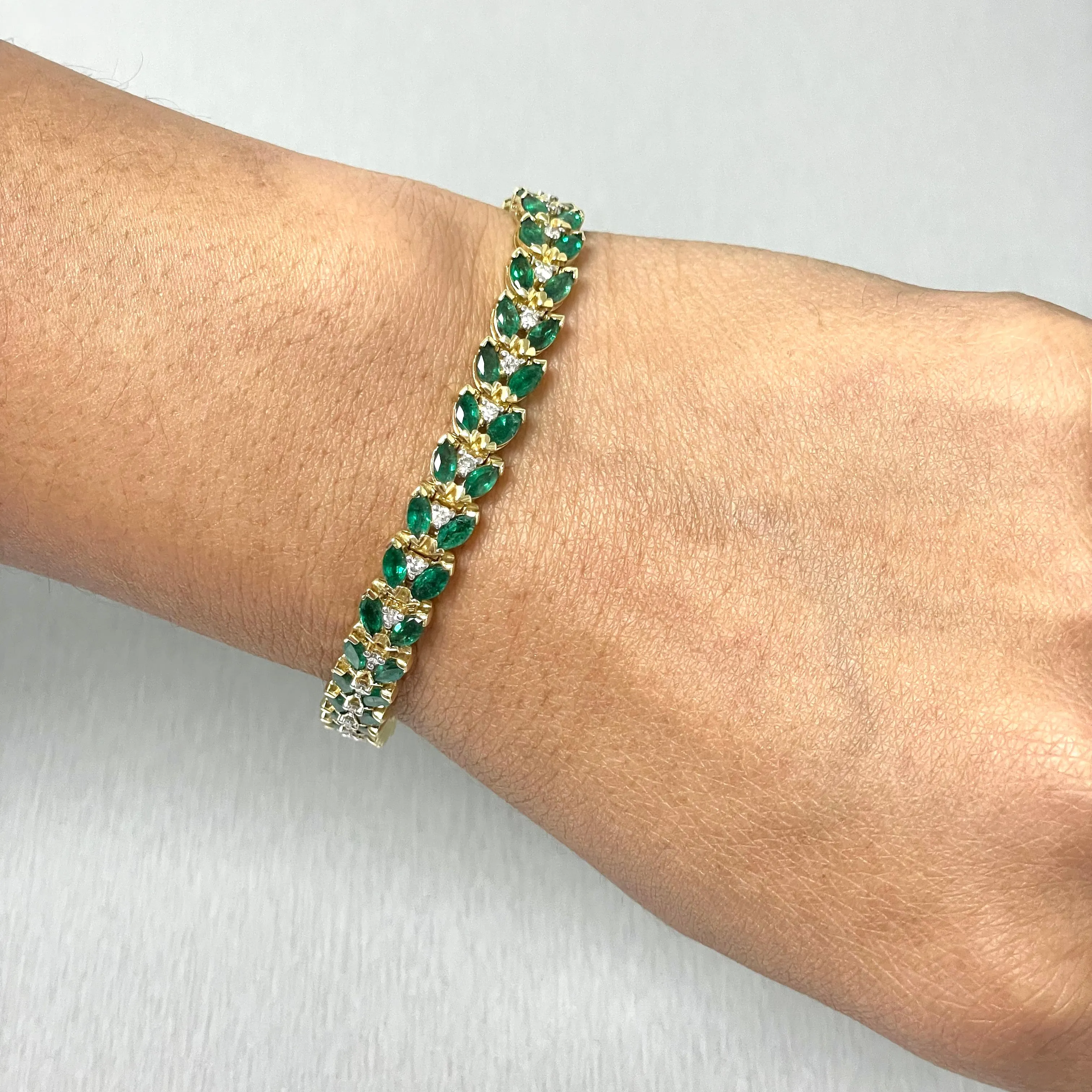 Beauvince Vine Bracelet (5.05 ct Diamonds & Emeralds) in Yellow Gold