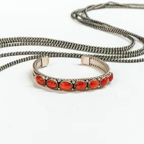 Begay | Navajo Handmade Sterling Silver Cuff With Seven Red Coral Oval Stones