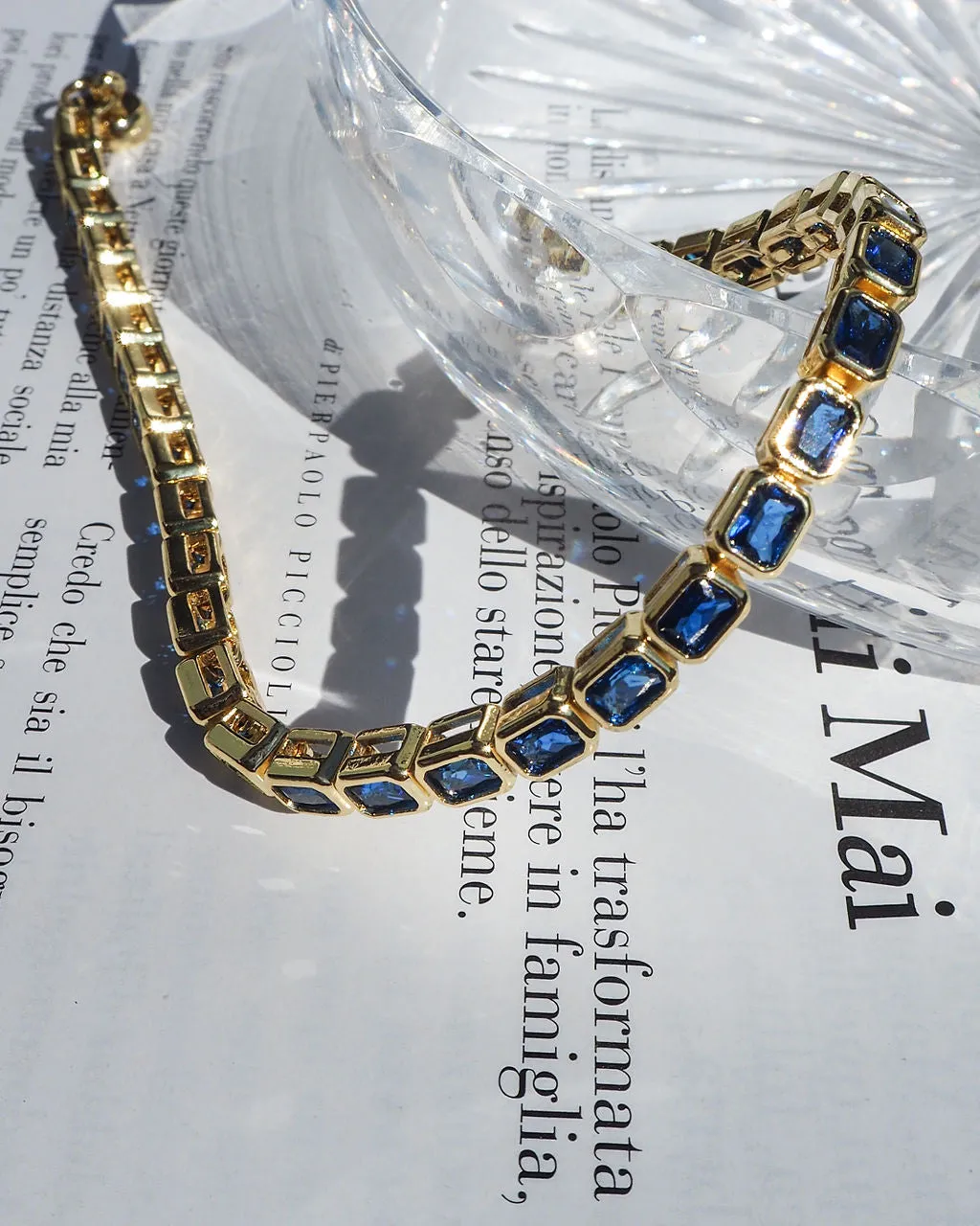 Bezel Emerald Ballier Bracelet- Blue Sapphire- Gold