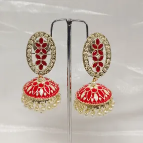 Bhavi Jewels Gold Plated Kundan Stone & Meenakari Jhumkis Earrings