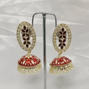 Bhavi Jewels Gold Plated Kundan Stone & Meenakari Jhumkis Earrings