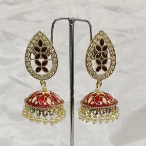 Bhavi Jewels Gold Plated Kundan Stone & Meenakari Jhumkis Earrings