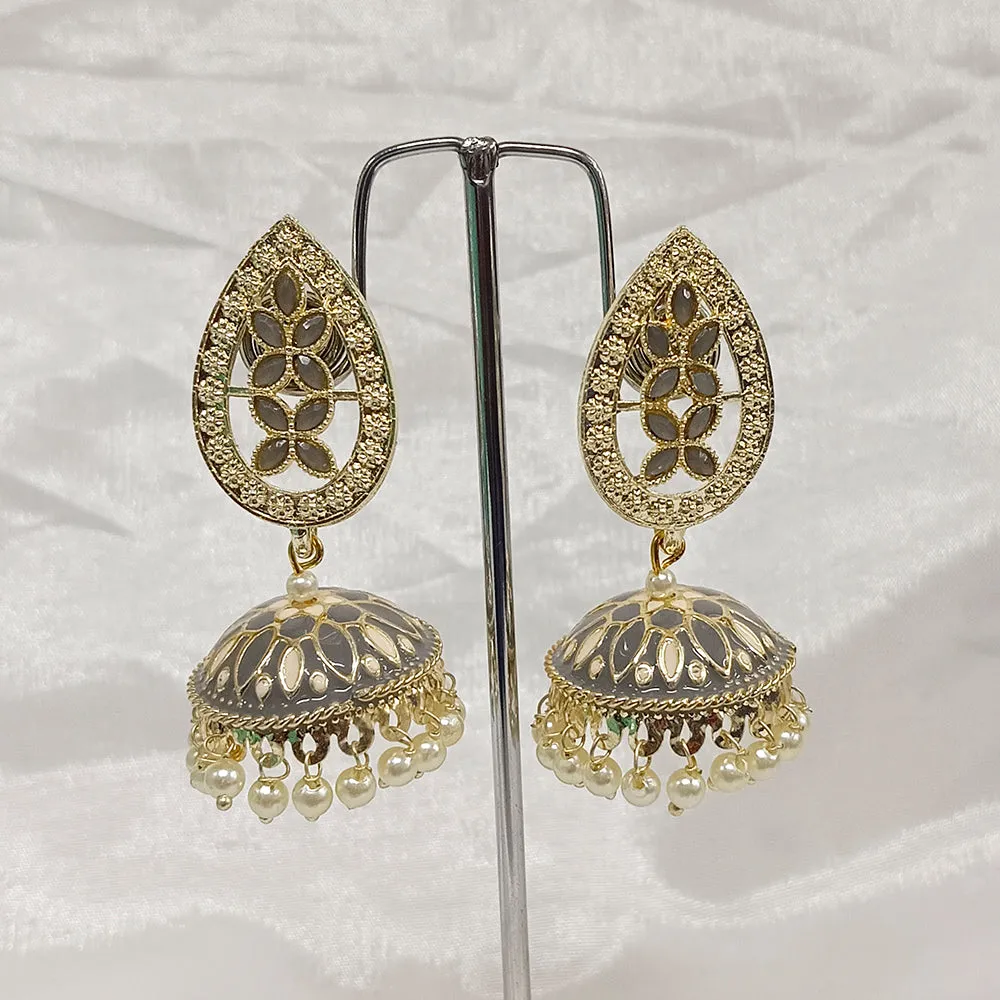 Bhavi Jewels Gold Plated Kundan Stone & Meenakari Jhumkis Earrings