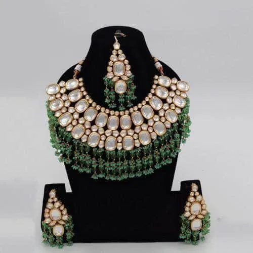 Big Kundan Semi Circular Necklace Earring And Teeka Set