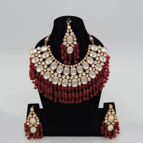 Big Kundan Semi Circular Necklace Earring And Teeka Set