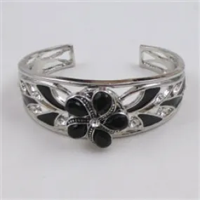 Black & Silver Cuff Bracelet Rhinestone Bangle Bold Bling