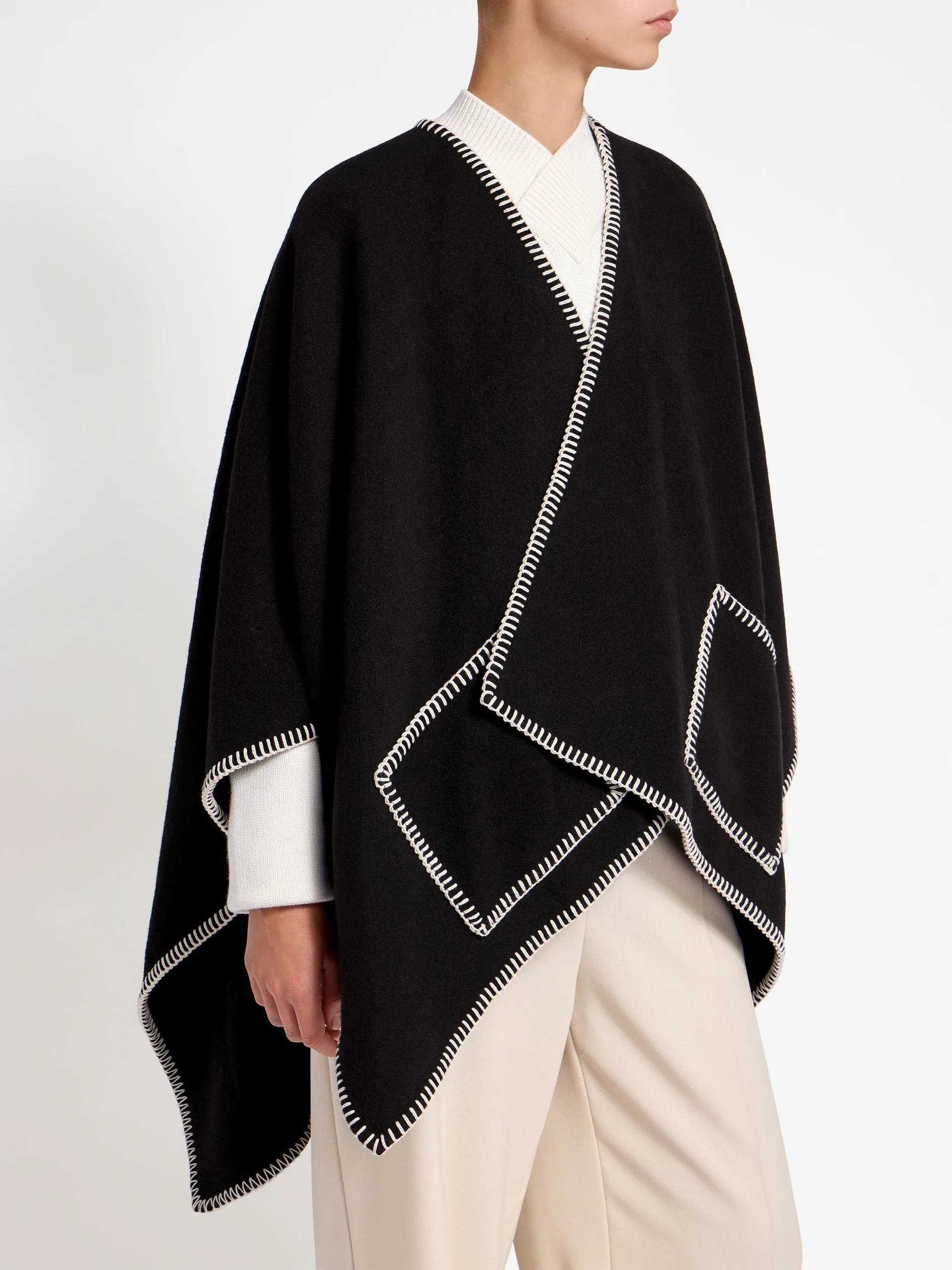 Black Iona woven pure wool cape