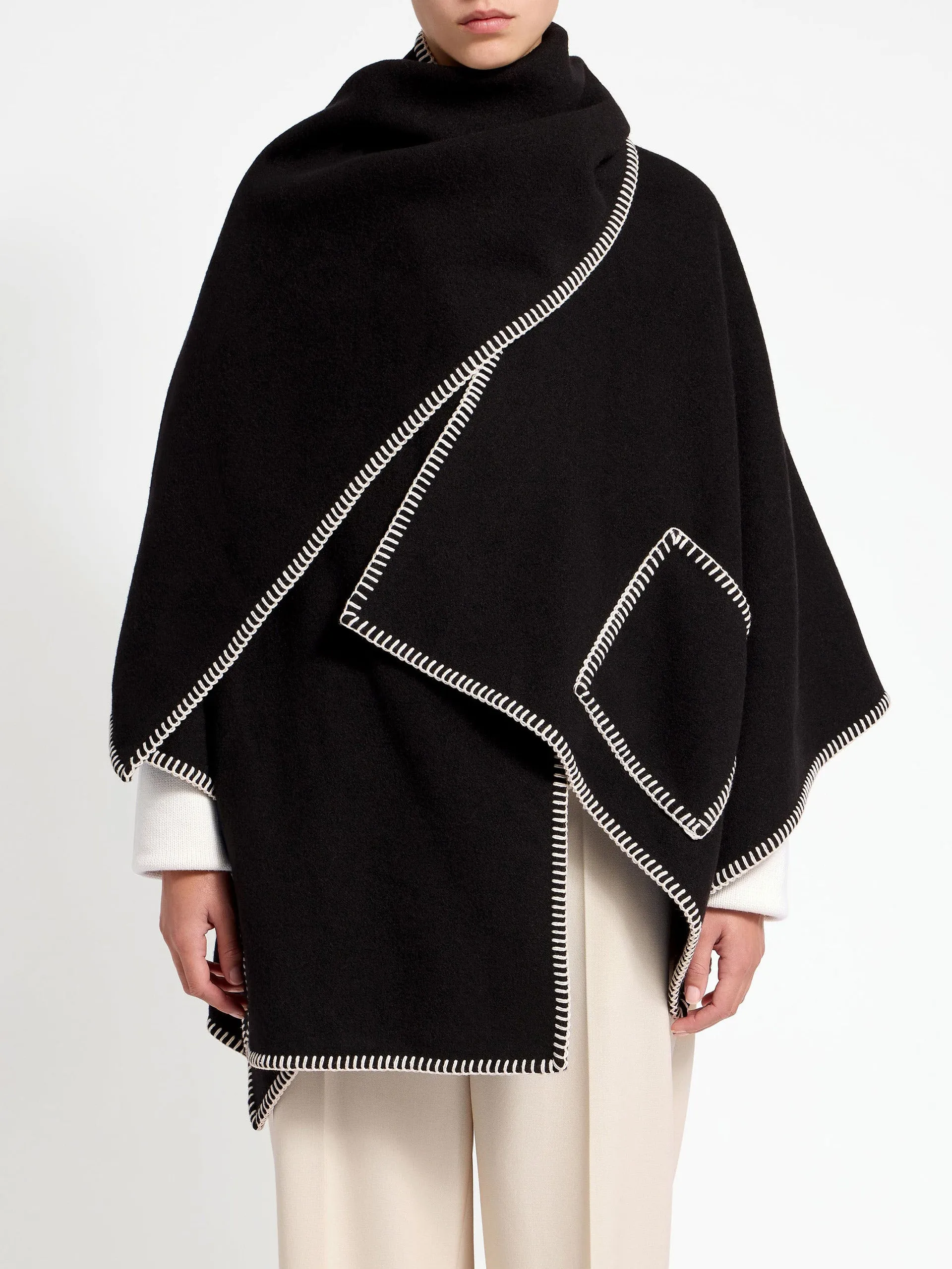 Black Iona woven pure wool cape