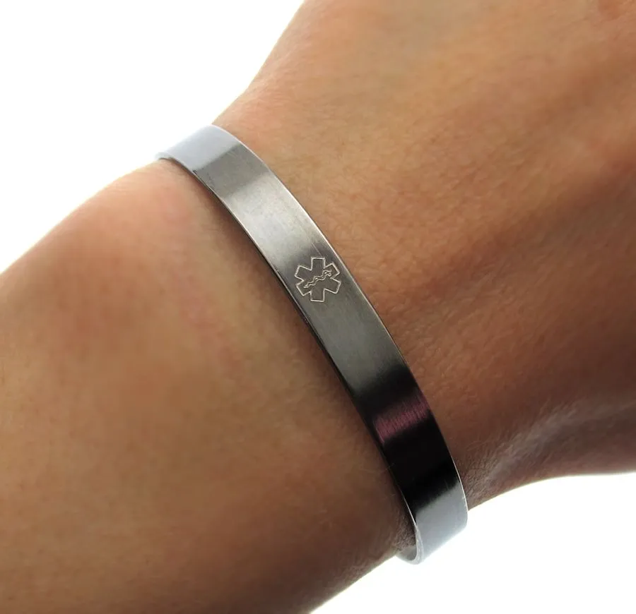 Black Medical Alert Cuff Bracelet - Medical symbol engraved