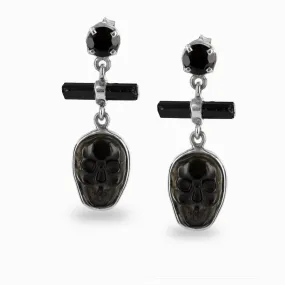 Black Onyx, Black Tourmaline & Black Obsidian Skull Stud Earrings