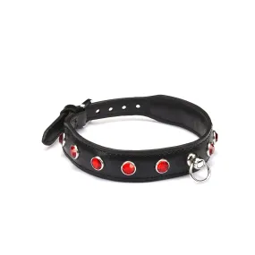 Black Premium Leather Choker with Gemstones by Liebe Seele