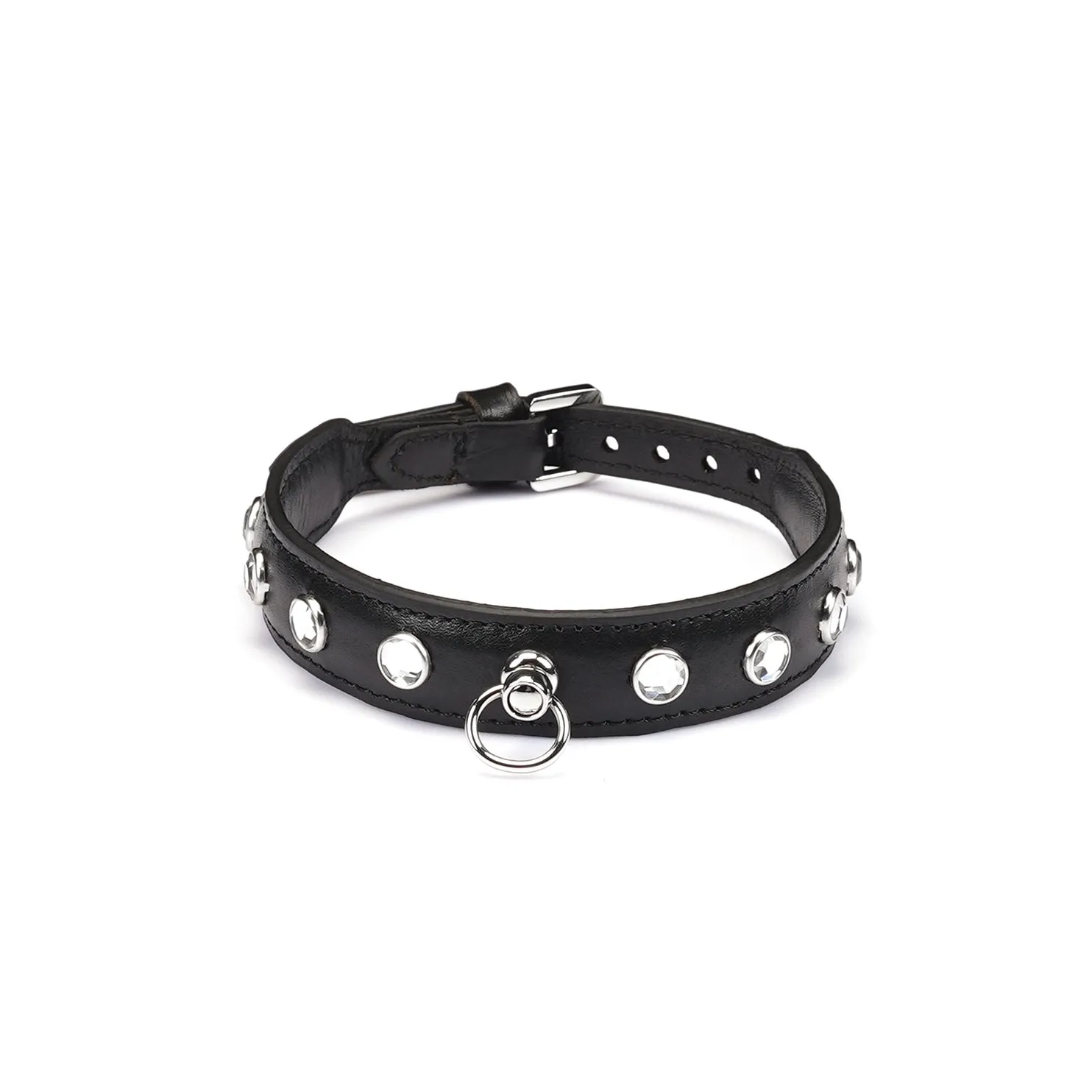 Black Premium Leather Choker with Gemstones by Liebe Seele