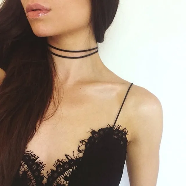 Black Suede Choker Necklace Multilayer Leather Goth Velvet Chokers Colares Jewelry Necklaces Punk Jewelery Bijoux One Direction