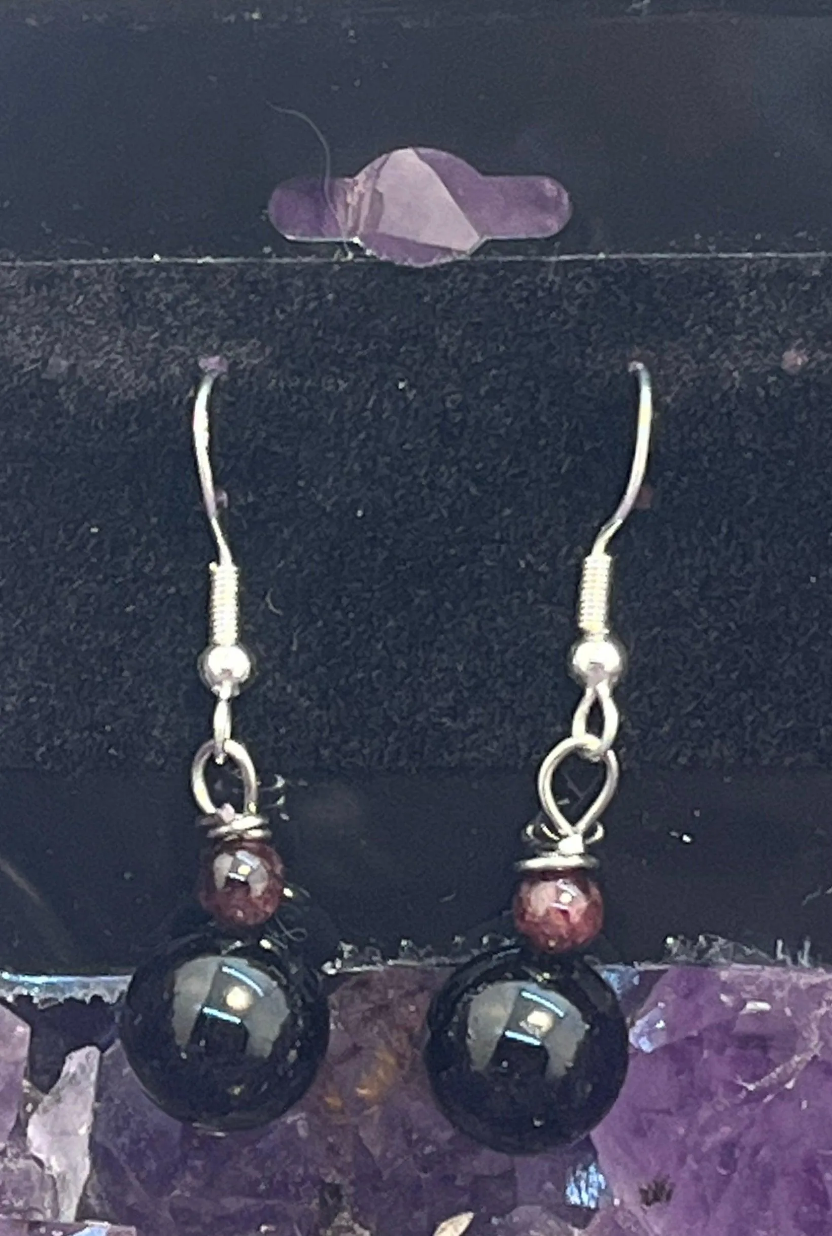 Black Tourmaline and Gemstone Sterling Silver Hooks  Earrings