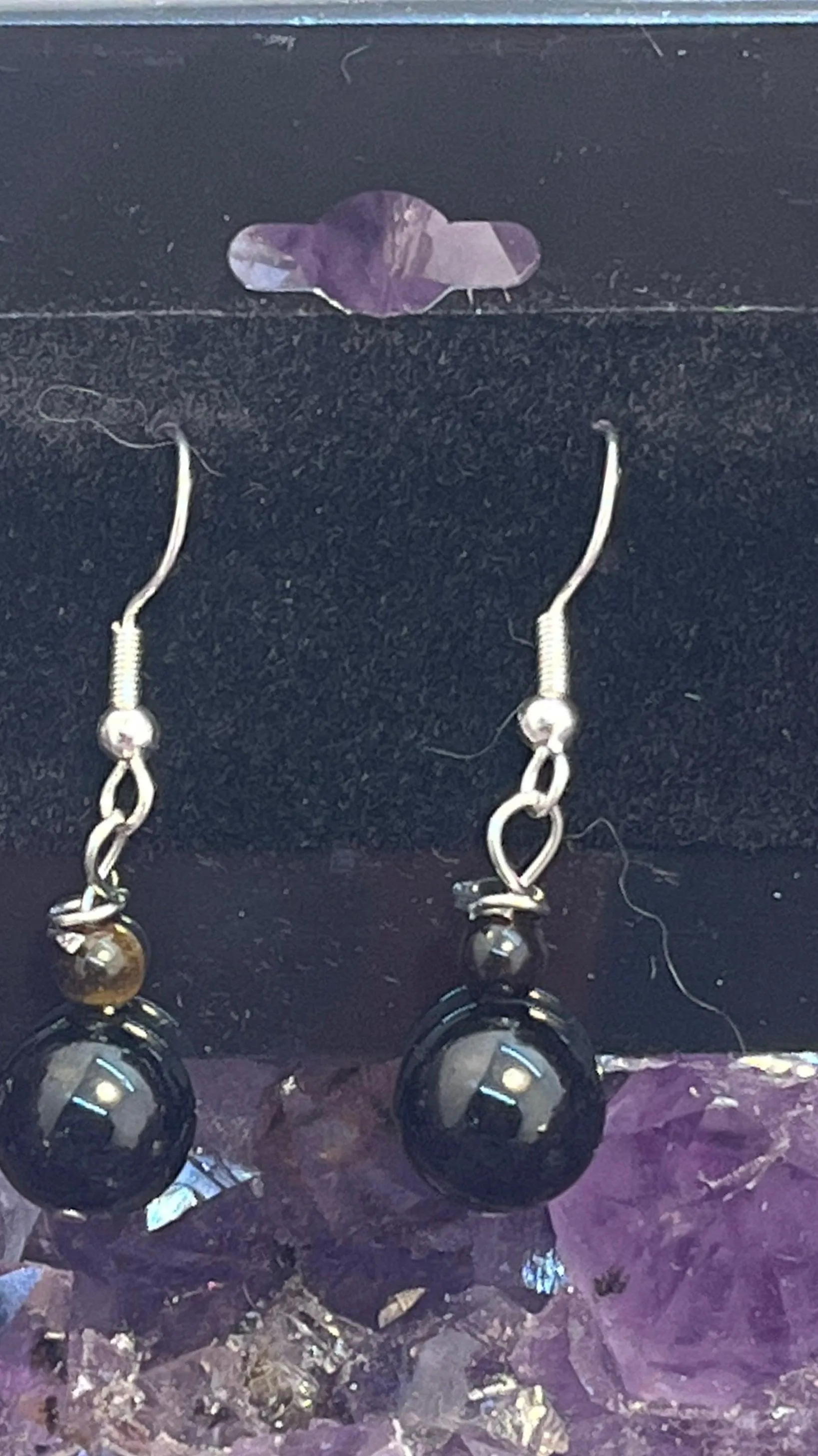 Black Tourmaline and Gemstone Sterling Silver Hooks  Earrings