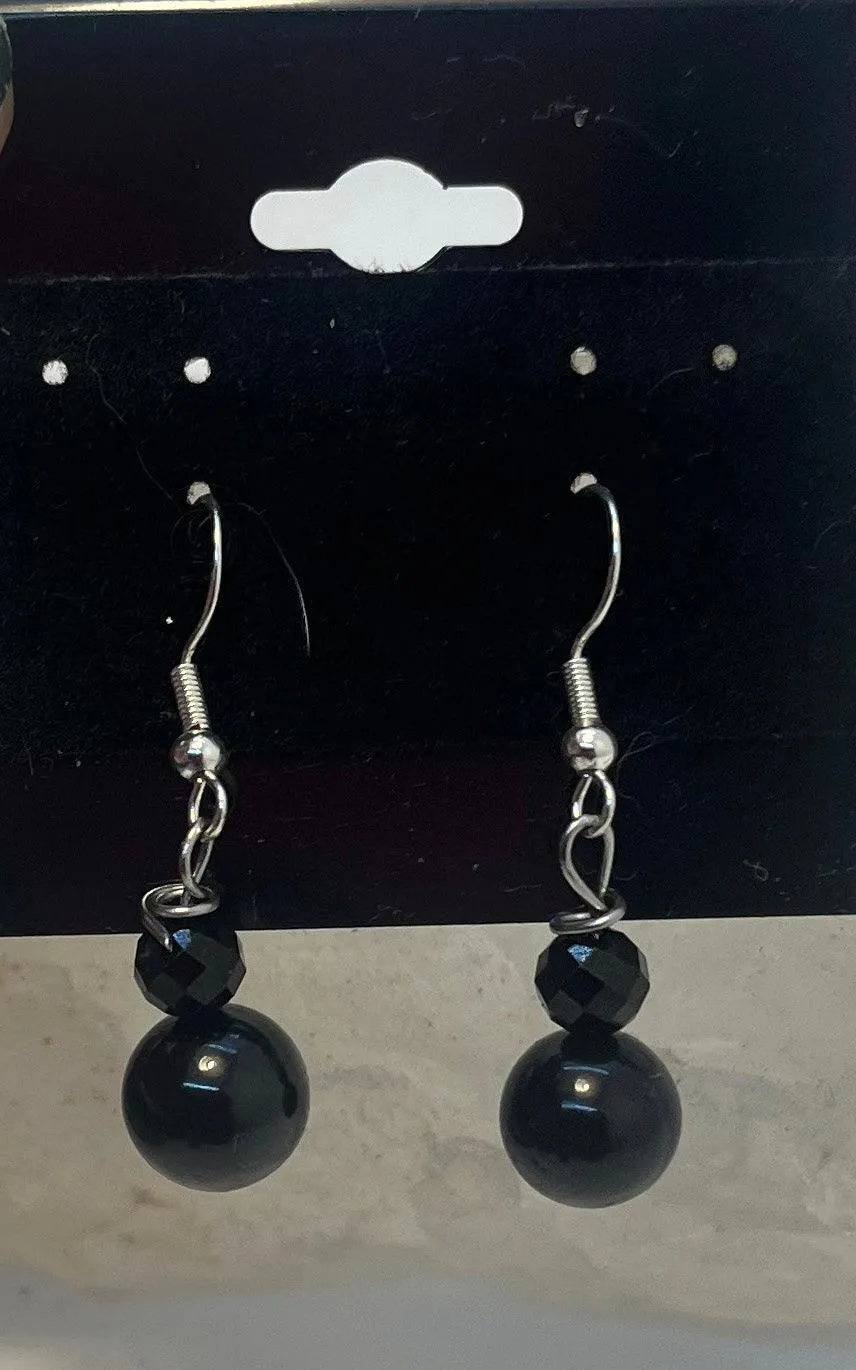 Black Tourmaline and Gemstone Sterling Silver Hooks  Earrings