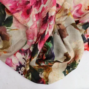 Bloom Wool Modal Scarf - Grey-Pink Floral