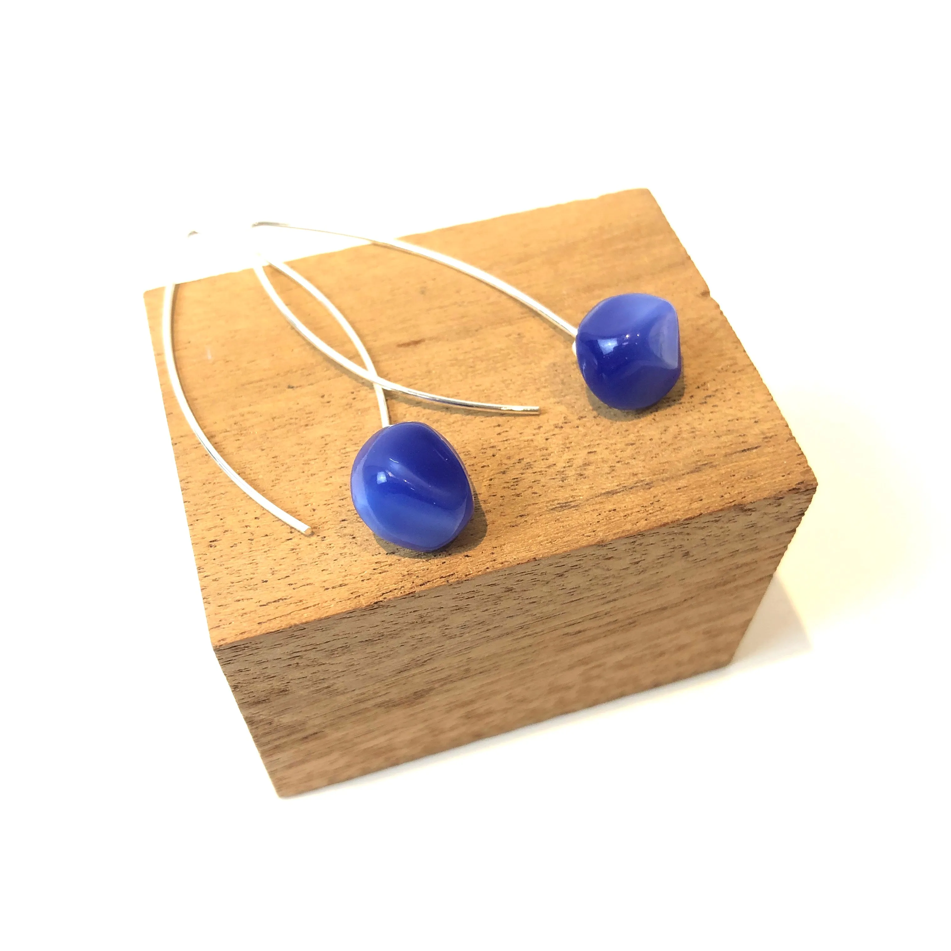 Blue Moonglow Button Raindrop Earrings