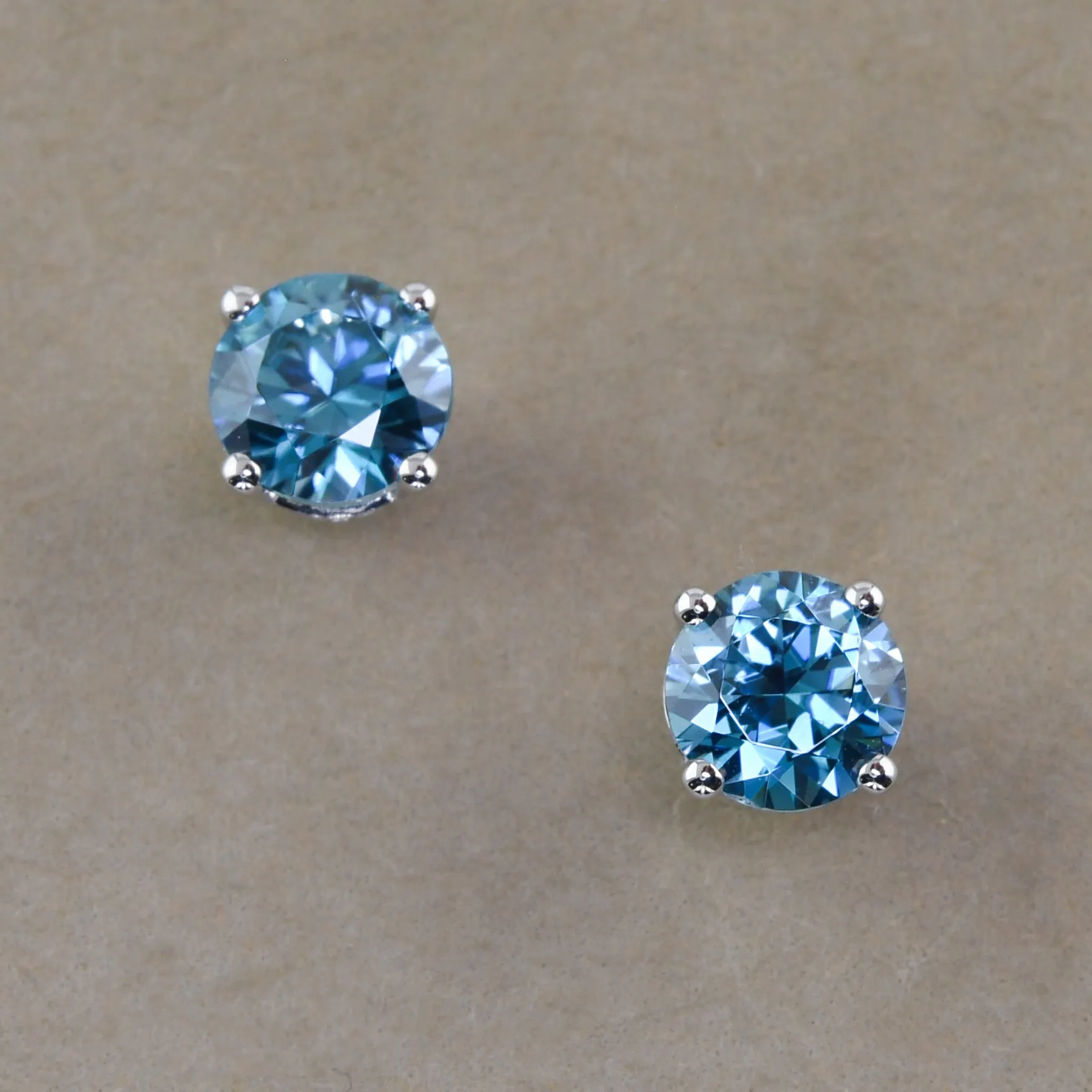 Blue Zircon Studs In White Gold