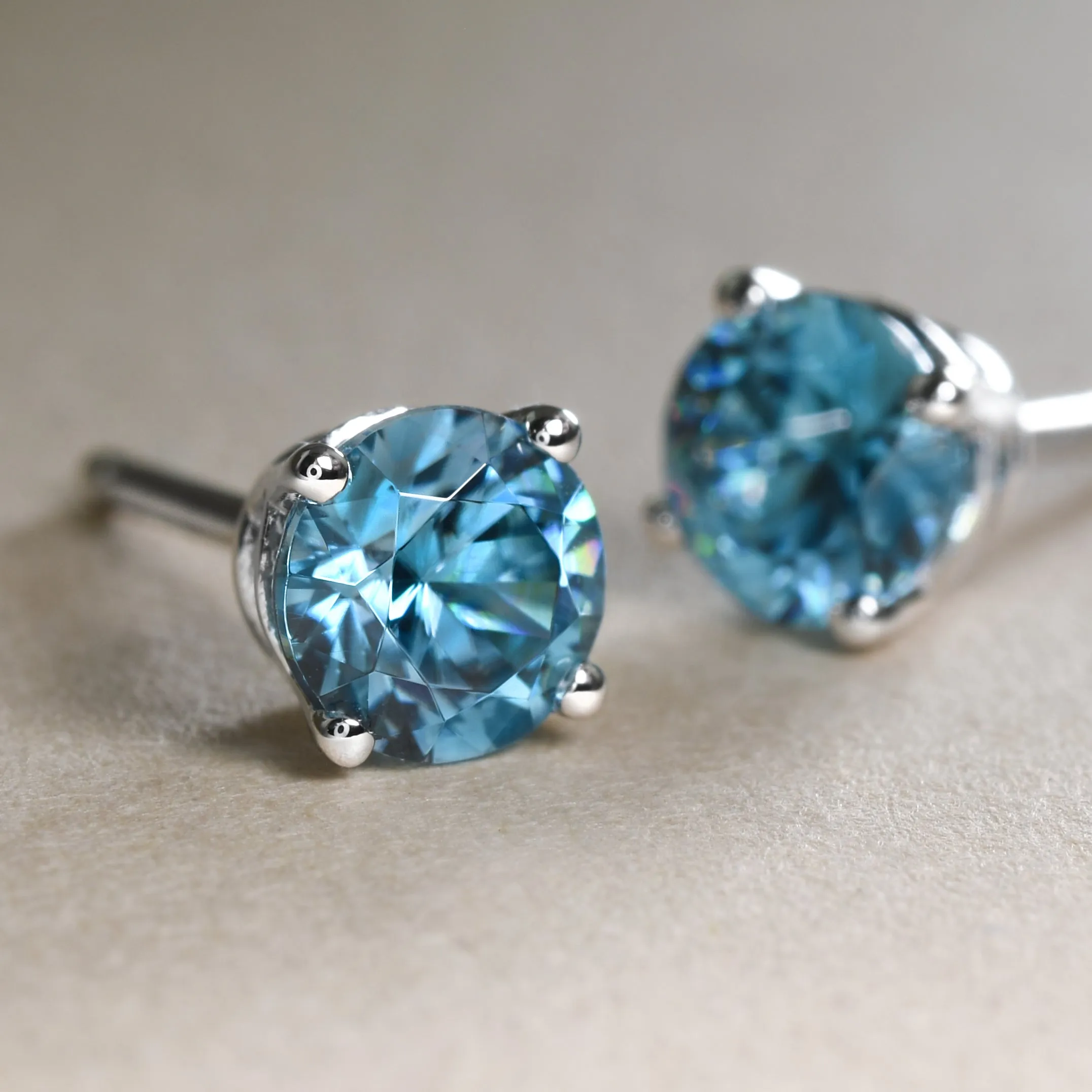 Blue Zircon Studs In White Gold