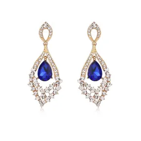 Blue Zircon Trendy Tear drop Crystal 18k Gold plate Cocktail Wedding Party Earring