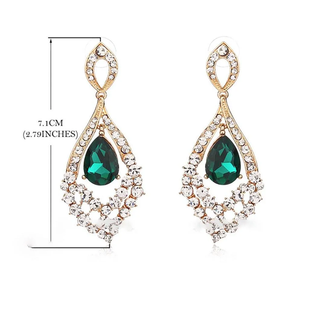 Blue Zircon Trendy Tear drop Crystal 18k Gold plate Cocktail Wedding Party Earring