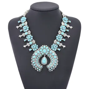 Bohemian Style Turquoise Flower Pendant Alloy Necklace