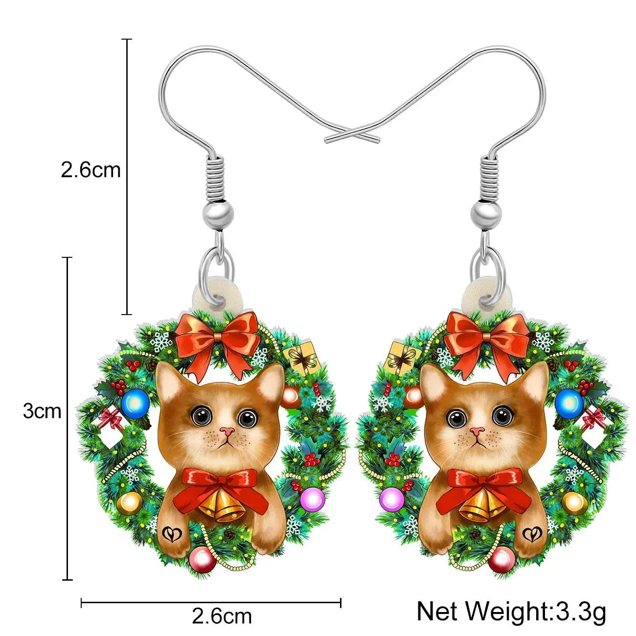 Bonsny Christmas Cat Earrings Acrylic Cartoon