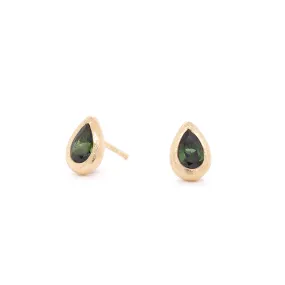 'Boulder' Bezel Pear Green Tourmaline Stud Earrings