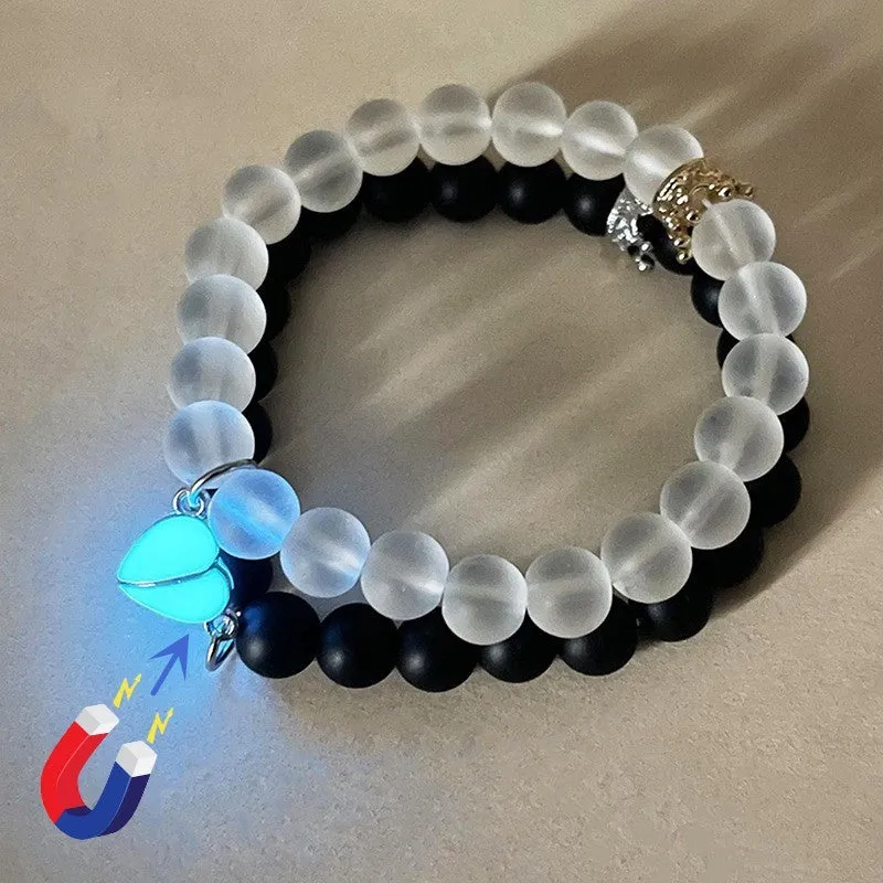 Bracelet  couple lcœur lumineux couronne