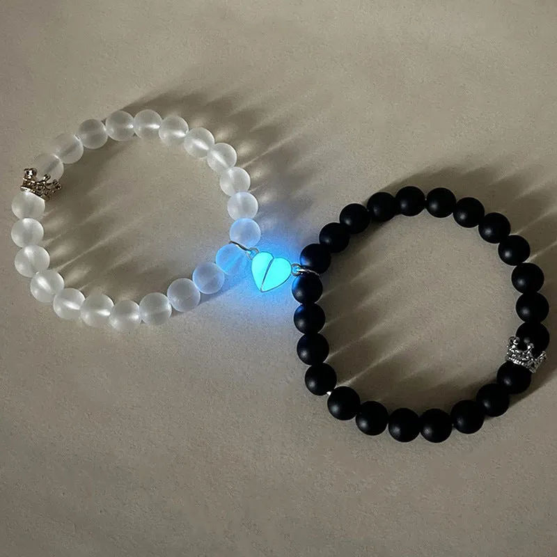 Bracelet  couple lcœur lumineux couronne