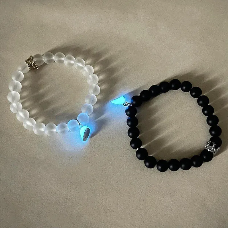 Bracelet  couple lcœur lumineux couronne