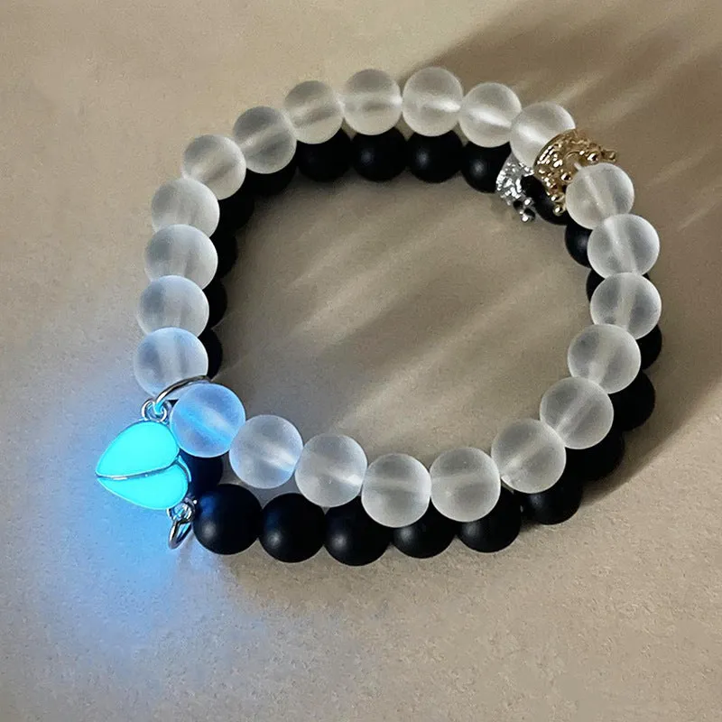 Bracelet  couple lcœur lumineux couronne