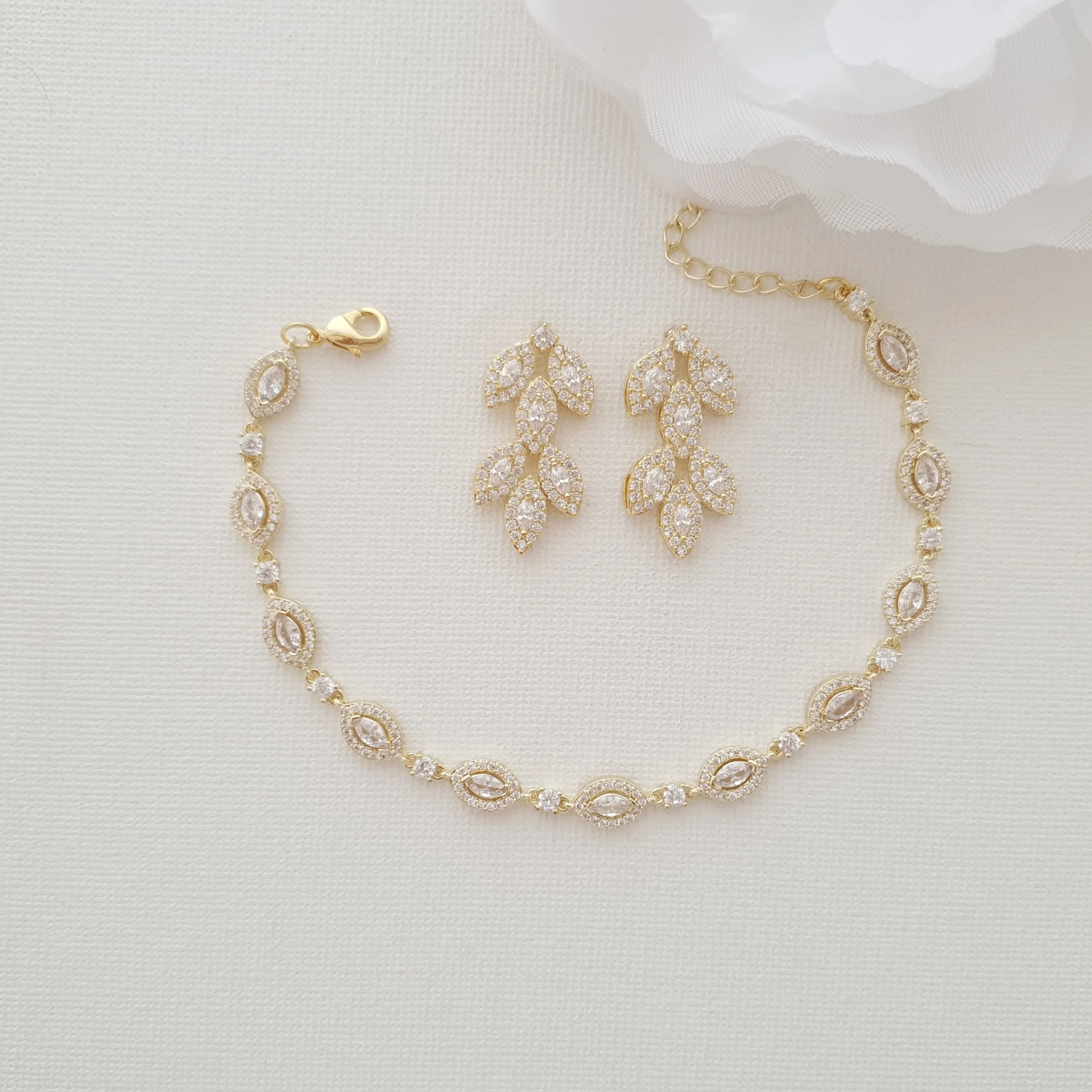 Bracelet Necklace & Stud Earrings Set for Brides & Bridal Party-Abby