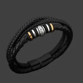 Bracelet pour Homme 3 rangées en simili cuir tressé Noir et Métal Or & Argent très stylé ! (Livraison OFFERTE)