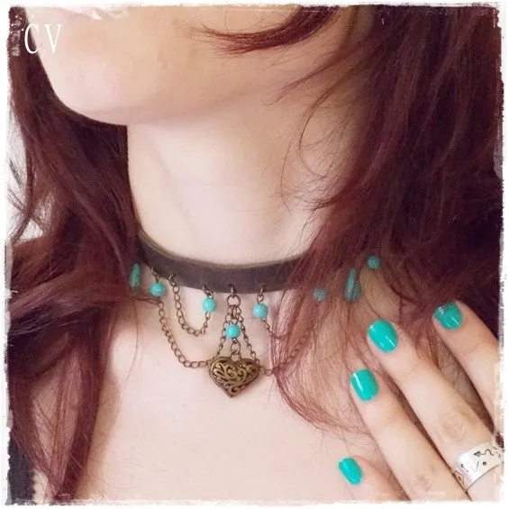 Brass Heart Leather Choker