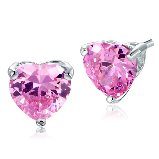 Bridal 2 Carat Pink Heart Cut Stud 925 Sterling Silver Stud Earrings Jewelry XFE8120