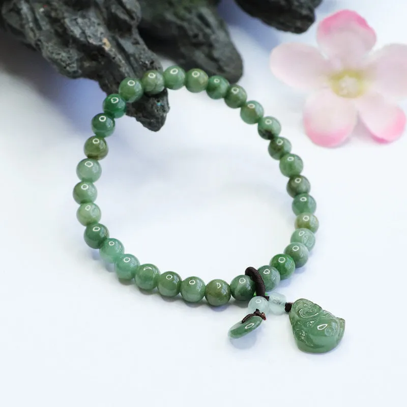 Buddha Fringed Green Emerald Bracelet with Sterling Silver Beads