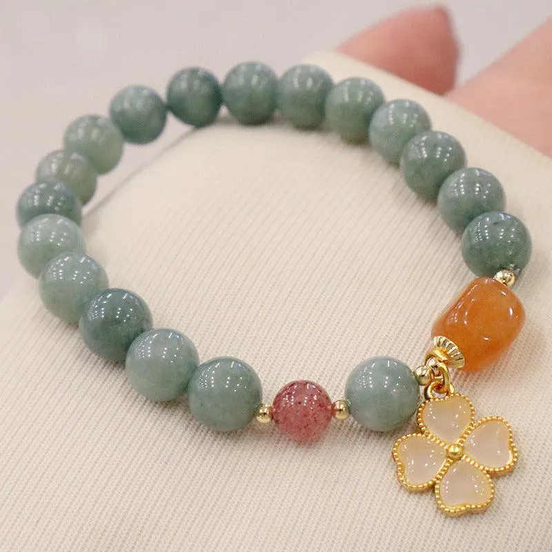 Buddhisttemple Lucky Emerald Jade Flower Bracelet